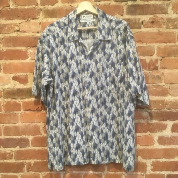 Columbia Vintage Leaf Print Button Up Short Sleeve Shirt Linen Rayon Blend XL - Picture 1 of 5